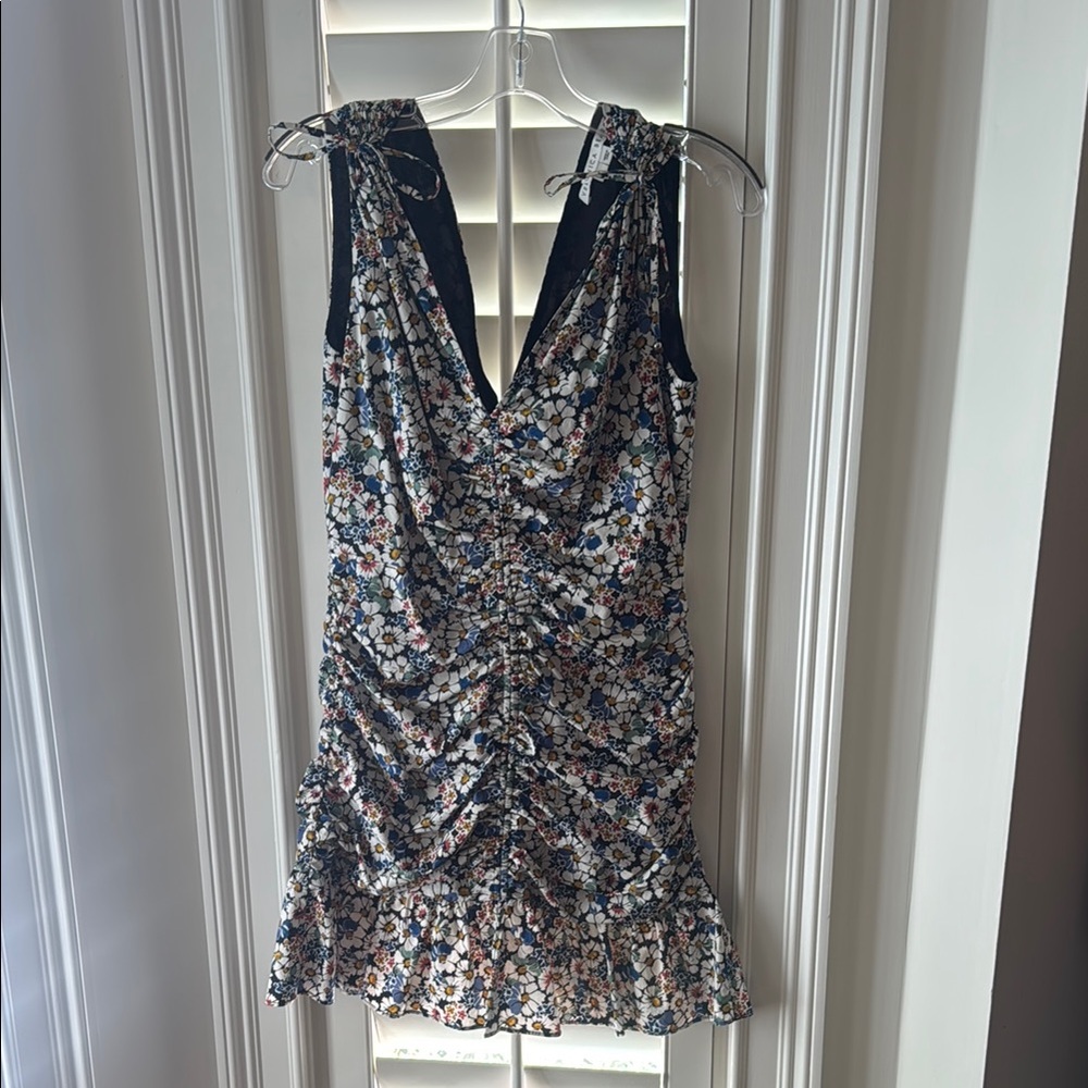 Veronica Beard Silver Black Sequin Ruched Mini Dress